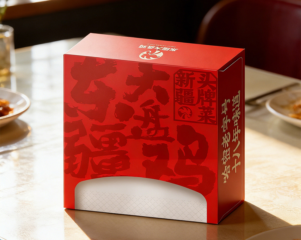多种颜色的定制餐巾纸整齐摆放,包装上印有品牌标识,展示不同尺寸规格
